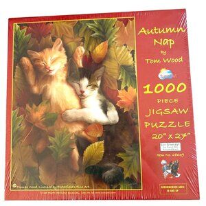 Autumn Nap 1000 Piece Jigsaw Puzzle By Tom Wood 20" X 27" By SunsOut Cats & Leav